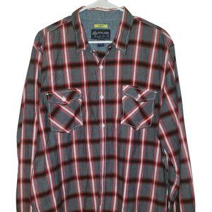American Rag Mens Red Gray Checkered Plaid Button Up Long Sleeve Size 2XL
